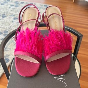 Monique Lhuillier Fuchsia Feather Sandals